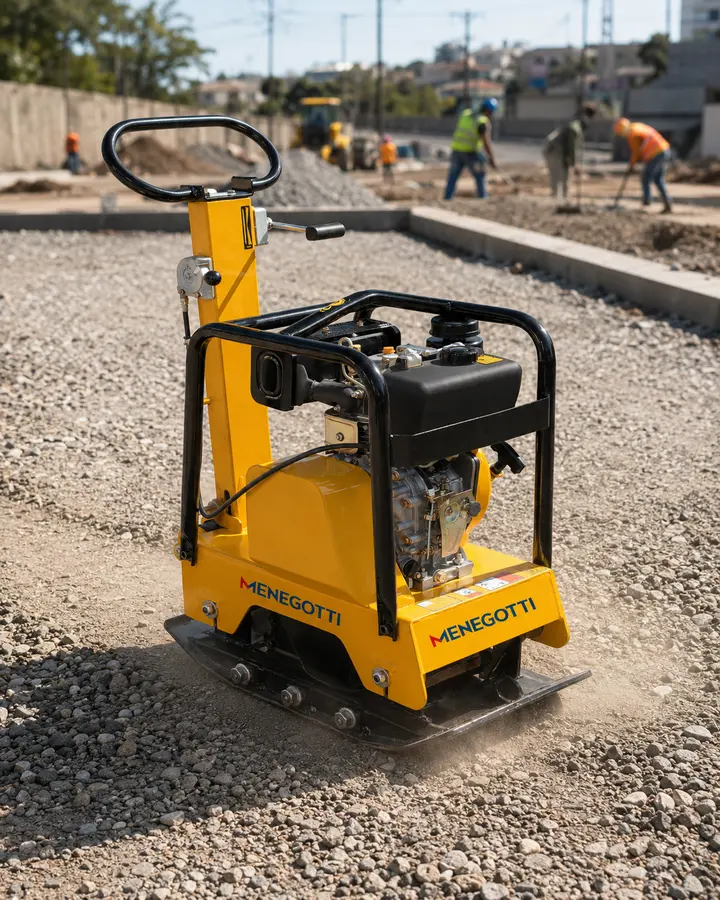 Compactador de solo Menegotti em uma obra de pavimentação